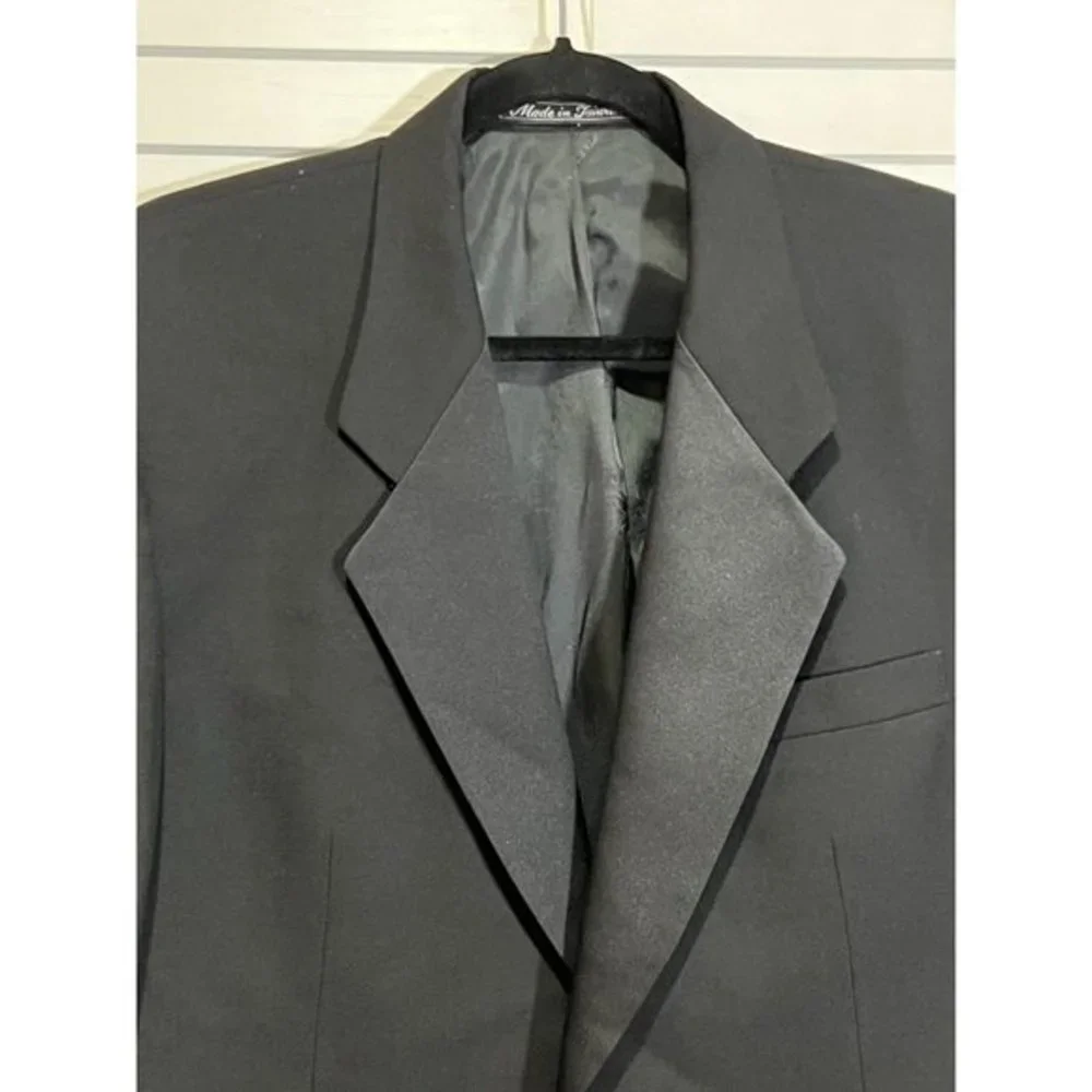 Pierre Balmain Paris Mens 40S Black Wool Tuxedo Jacket Satin Peak Lapel MW 35